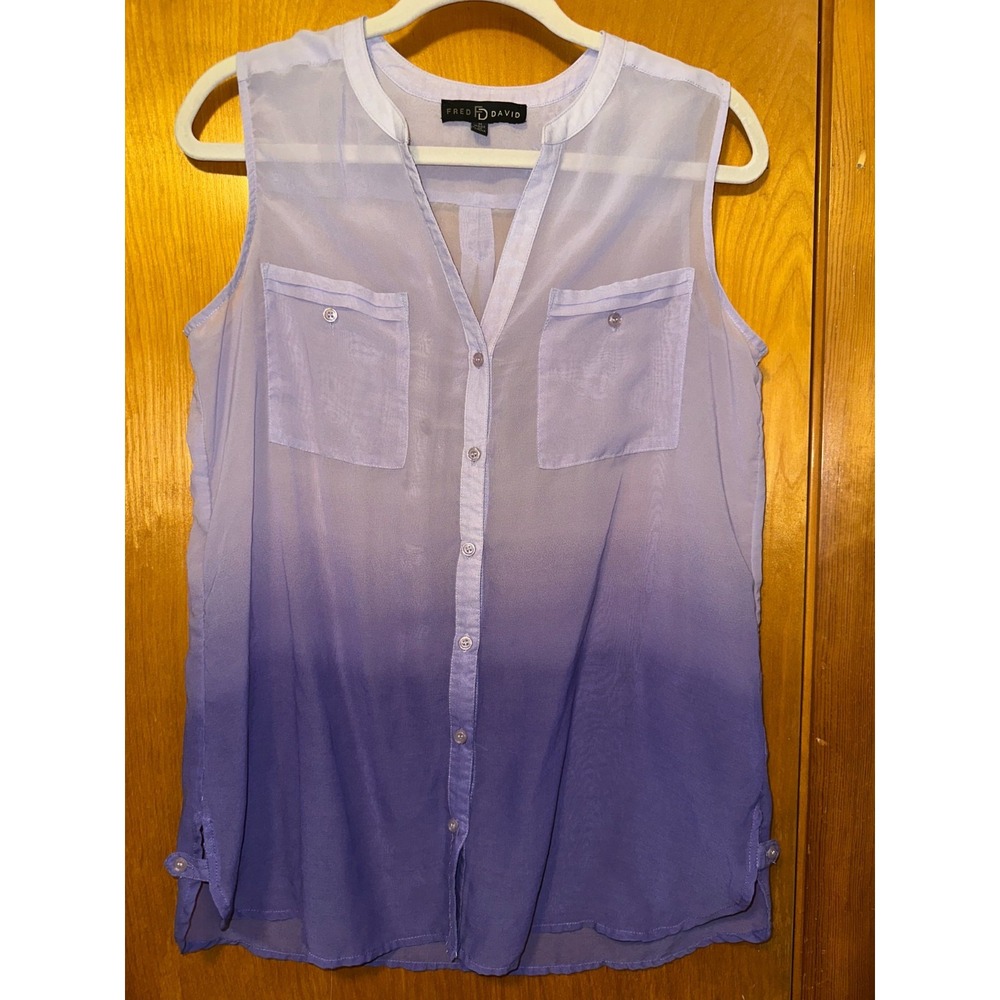 Fred‎ David M Sheer Purple Ombre Breezy Sleeveless Button Up Tank Top